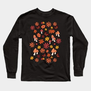 Yellow and Orange Flowers Butterflies and Mushrooms Cottagecore Aesthetic Long Sleeve T-Shirt